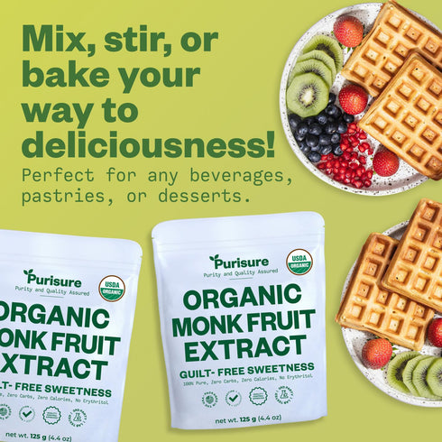 Organic Monk Fruit Sweetener, 125g (4.41oz), No Fillers Pure USDA Organic Monk Fruit Extract Powder with No Aftertaste, Zero Calorie & Zero Carbs,...