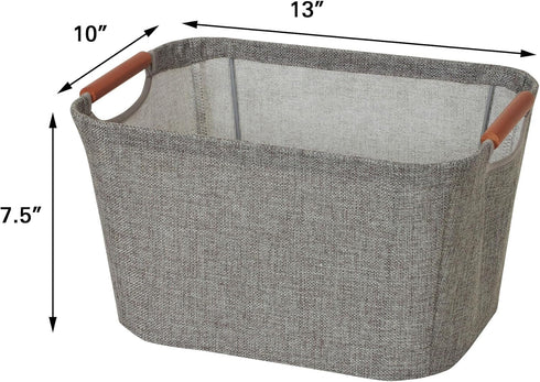 Household Essentials 623 Small Tapered Soft-Side Storage Bin with Wood Handles, Gray, Grey...