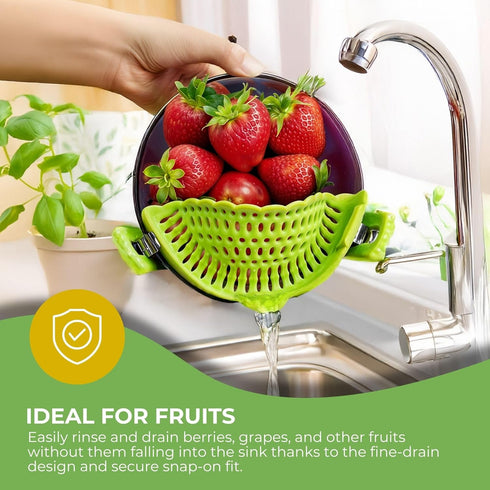 Performore Compact Universal Silicone Snap-On Pot Strainer | Heat-Resistant Clip-On Food Colander | BPA-Free Pasta, Vegetable & Soup Drainer | Dis...
