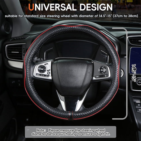 Steering Wheel Cover?Black with Red line?Anti-Slip, Safety, Soft, Sports Style, Leather Steering Wheel Cover, Adaptable to 14.5-15 inches Steering...