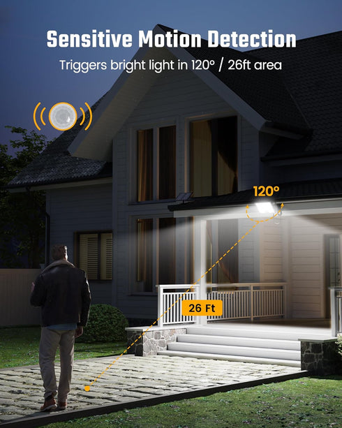 SUPERDANNY Solar Motion Sensor Outdoor Flood Lights with 113 Bright LEDs, Dusk to Dawn Outside Flood Lights with 16ft Cable IP65 Waterproof, Secur...