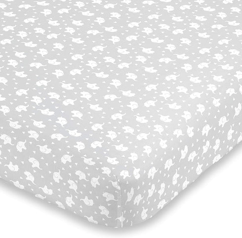 NoJo Super Soft Grey & White Elephant Fitted Mini Crib Sheet, Grey, White...