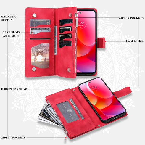 Phone Case for Motorola Moto G Power 2022/MotoG Play 2023/G Pure 2021 Wallet Cover with Screen Protector Mandala Flower Flip Zipper Card Holder St...