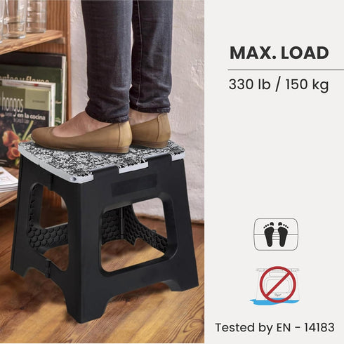 Vigar Compact Step Stool Foldable, 12-1/2-inch Step Stools for Adults up to 330 Pound, Lightweight Stool, Non-Slip Folding Step Stool, Rococco Bla...
