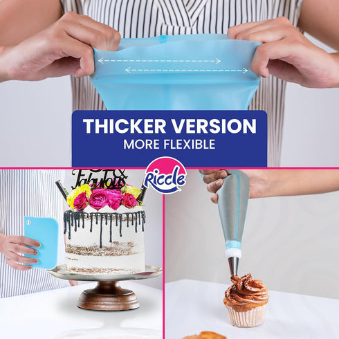 Riccle 94 pcs Cake Decorating Kit with Cake Turntable - Includes 50pcs 16 Inch Disposable + 2 Reusable Piping Bags and Tips Set, 24 Icing Piping T...