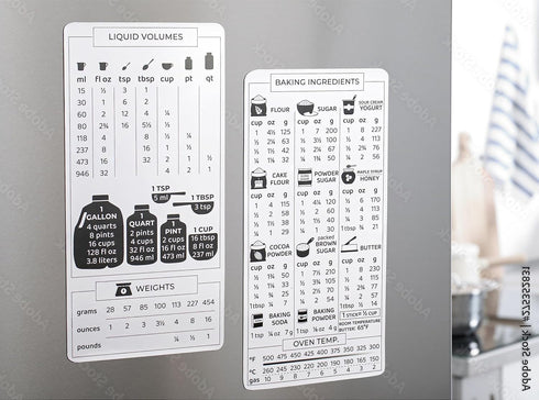 Kitchen Conversion Chart Magnet 2-PACK, Imperial to Metric Measurement Conversion Chart for Cooking, Accurate Baking Ingredients Measurements in G...