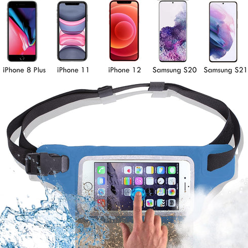 Ultimate Blue Waterproof Running Swimming Belt: Phone & Essentials Holder for Gym, Beach, Kayaking, Ski! Fits iPhone, Samsung - Touchscreen, IPX8 ...