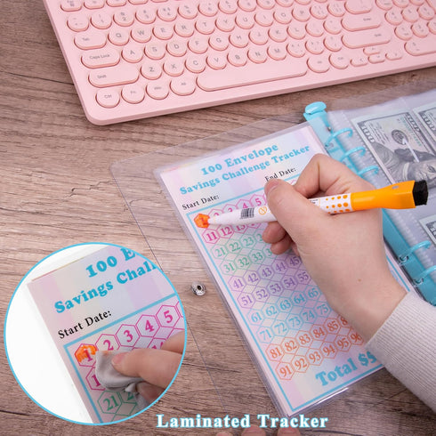 100 Envelopes Challenge Binder Easy and Fun Savings Binder to Save $5,050, 500, 10,000, Money Saving Binder for Budgeting, Budget Binder with Cash...