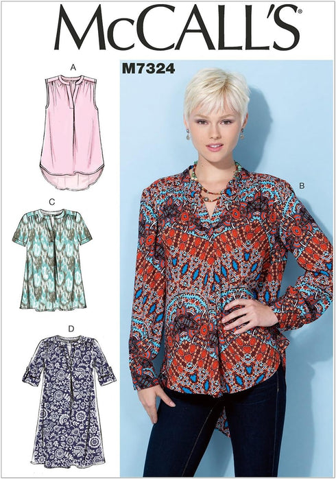 McCall's Patterns M7324 Misses' Half Placket Tops and Tunic, Size E5 (14-16-18-20-22)...
