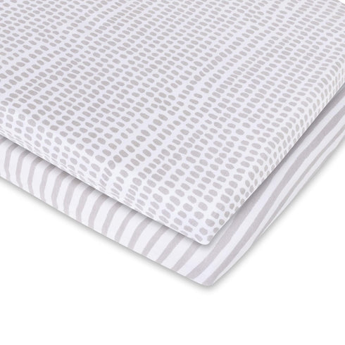 Ely's & Co. Patent Pending Waterproof Bassinet Sheet, No Need for Bassinet Mattress Pad Cover, 2 Pack Neutral Taupe Grey Splash & Stripes,for Baby...