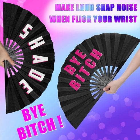 Amyhill Rave Fan 2 Packs Large Folding Hand Fan festival fan Bamboo Chinese iconic fan with Voice for Men and Women Party Performance, Dance, Deco...