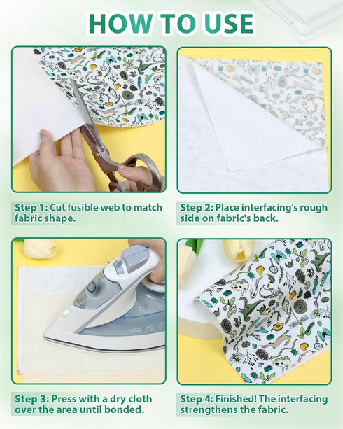 PLANTIONAL Woven Cotton Iron-On Fusible Interfacing: 44 inch X 2 Yards White Medium Weight 100% Cotton Single-Sided Interfacing for t-Shirt Quilts...