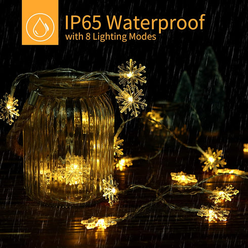 Solar Christmas Snowflake String Lights 100 LED 39 FT Outdoor Waterproof Fairy Lights with 8 Lighting Modes for Wedding, Party, Tree, Room, Garden...