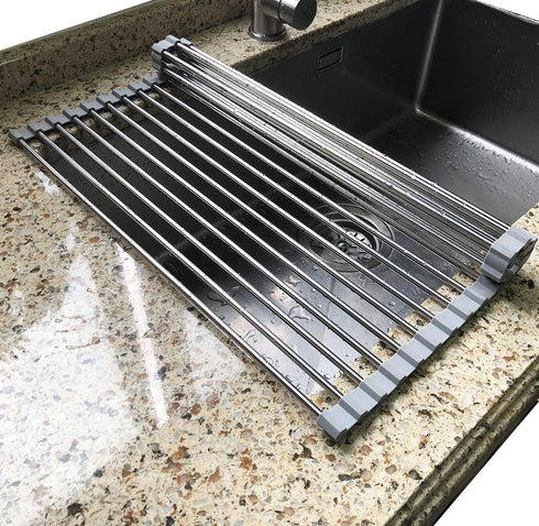 Tomorotec Roll Up Dish Drying Rack, Over The Sink Dish Drying Rack, Portable Stainless Steel Rolling Rack Multipurpose Kitchen Drainer Caddy Organ...