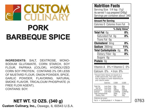 Custom Culinary Pork Barbeque Spice, 12 Ounce...