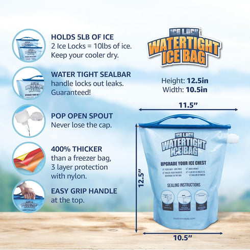 2 Large Leakproof Ice Bags. The original reusable Ice Pack for Coolers - Drop in Cubed Ice & Make Cold, Dry Freezer Packs for Coolers - Drink your...