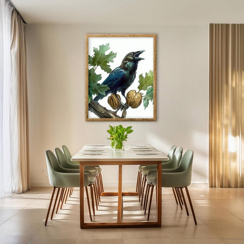Posterizer 1 pcs-detailed natural history illustration of a raven-Corvus corax 1-Art for Animal Lovers-Gift for Men Women Teens-Chic Home Decor- u...