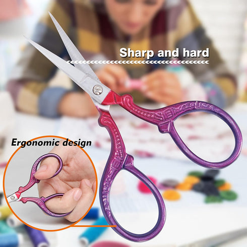 3.6 inch Sewing Crafting Scissors Stainless Steel Embroidery Scissors with Leather Scissor Cover for Cross Stitch Cutting Paper Handcraft Craft Ar...