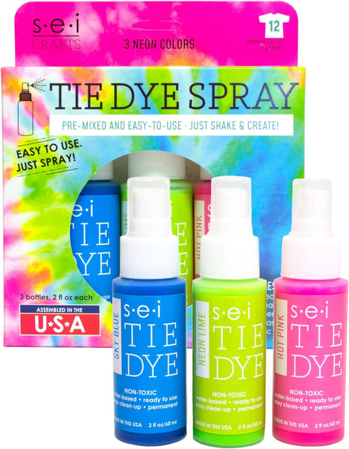 S.E.I. Neon Tie Dye Kit 3 Pack: Pre-Mixed Spray Tie Dye Kit, Easy-to-Use, Non-Toxic Fabric Dye in Hot Pink, Neon Lime, and Sky Blue, Shake and Spr...
