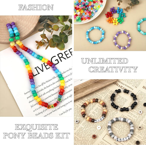 Acerich 4022 Pcs Pony Beads for Friendship Bracelet Making Kit, 96 Colors 5 Boxes Friendship Bracelet Beads 6x9mm Rainbow Kandi Beads with 1000 Pc...