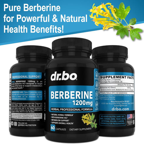 Berberine Supplement Capsules - 1200mg Berberine HCL Supplement for Healthy Metabolic Support - Premium Berberine HCL 600mg Per Capsule, Pure Berb...