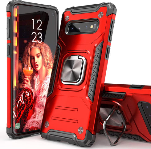 for Galaxy S10 Plus Case,Hybrid Drop Test Cover with Car Mount Kickstand Slim Fit Protective Phone Case for Galaxy S10 Plus,Red...