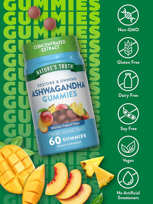 Nature's Truth Ashwagandha Gummies | 60 Tropical Flavor Gummies | Vegan, Non-GMO, & Gluten Free Supplement...