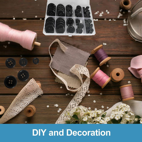 150 Pcs Premium Resin Sewing Buttons, 5 Sizes of Black Buttons, Flatback Button, Eco-Friendly 4-Hole Craft Buttons for Sewing, Suits, DIY and Deco...