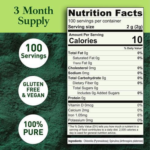 Good Natured Organic Spirulina and Chlorella Powder 50/50 Mix - 3 Month Supply - Vegan & Non-GMO Chlorella and Spirulina Powder...