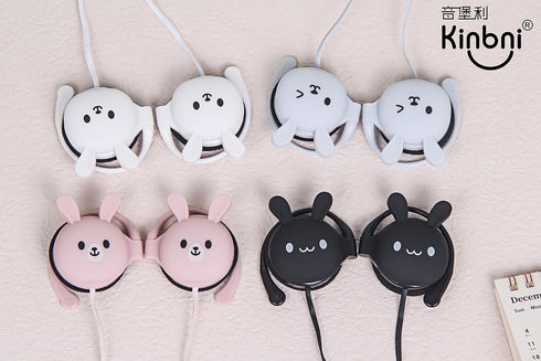 QearFun Bunny Earbuds for Kids with Ear Hooks, Kawakii Wired Over Ear Headphones Earphones Gifts for School Girls and Boys with Microphone & Ear L...