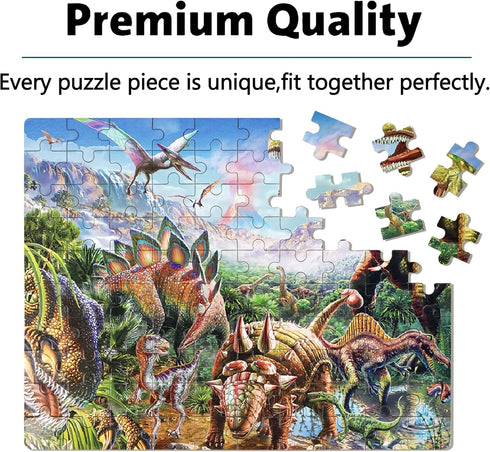 LELEMON Puzzles for Kids Ages 4-8,Tyrannosaurus 100 Piece Puzzles for Kids,Educational Kids Puzzles Ages 6-8 Jigsaw Puzzles in a Metal Box,Dinosau...