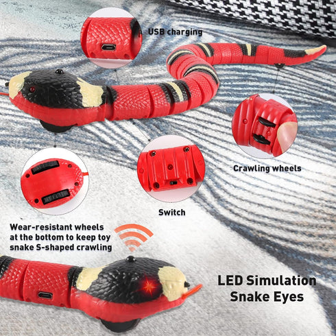 Smart Sensing Snake Toy,Interactive Toys Snake for Kids, Cats&Dog Kitten Toys USB Rechargeable Electric Simulation Slithering Serpent Realistic Sn...