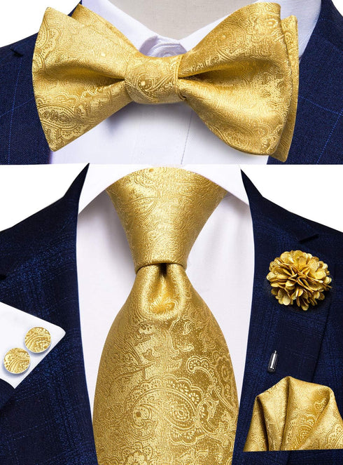 Hi-Tie Men Ties Bowtie Set Woven Silk Necktie Bow Tie and Pocket Square Cufflinks Set with Tie Clip or Flower Lapel Pin...