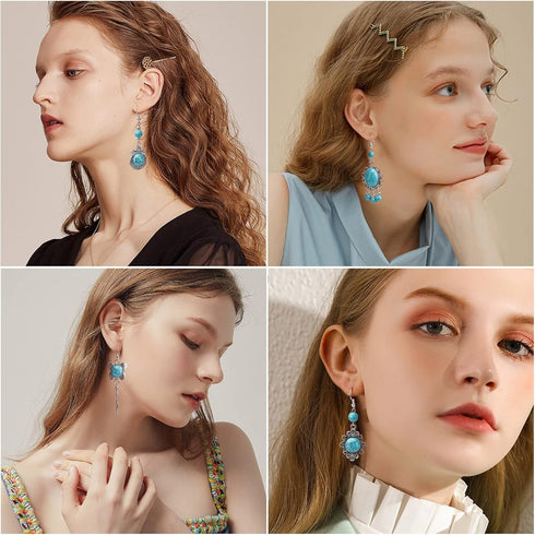 SUNNYCLUE 1 Box DIY 10 Pairs Turquoise Bead Earrings Making Kit Alloy Enamel Leaf Pendants Charms with Turquoise Beads Eye Pin & Earring Hooks for...