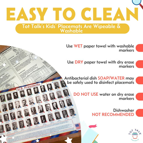 Tot Talk U.S. Presidents Educational Placemat for Kids – Double-Sided, Waterproof & Wipeable – Learn About Presidents, Political Parties, History,...