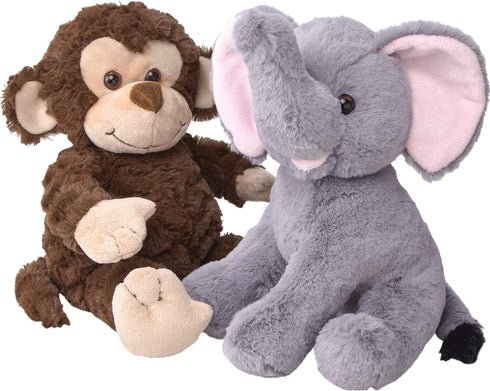 Elephant and Monkey Stuffed Animals - 2 Soft Plush Animal Toys for Baby, Toddler and Kids - Cute and Cuddly Friends for Boy or Girl - Great Gift f...