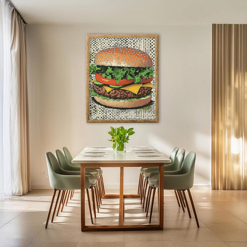 Posterizer 1 pcs-A juicy colorful hamburger-comic book inspired food art -3-Kitchen & Bar Art Art for Cafe, Restaurant, Coffee Bar - unframed wal...