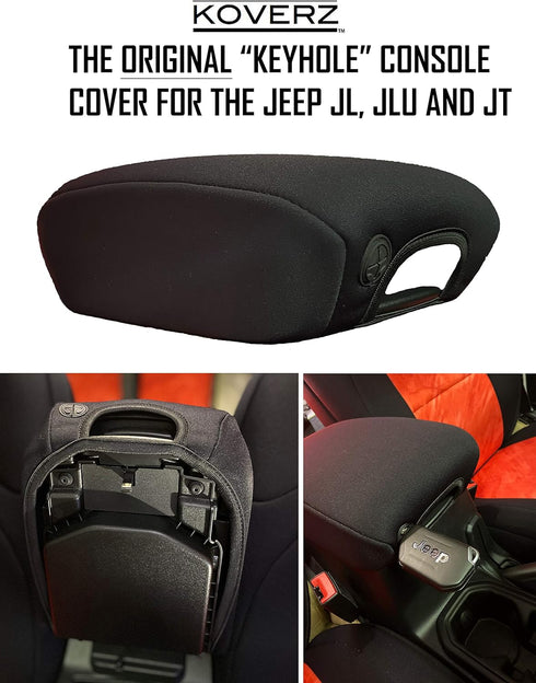 Koverz Neoprene Console Cover Armrest Pad with Keyhole Compatible with Jeep Wrangler JL JLU Gladiator JT Sahara Sport Rubicon Unlimited 2018 to Pr...