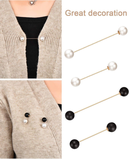 6 Pieces Sweater Shawl Clips Retro Pearl Brooch Pins Crystal Cardigan Collar Clip Dress Shirt Clip for Back Cinch and Waist for Women Girl Clothin...
