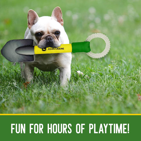 JOHN DEERE DOG TUG TOY. SHOVEL Shaped Toy with inner Squeaker. TOUGH, STURDY PET TOY with John Deere Logo. BEST DOG DIGGING TOY for DOG OWNERS, Fa...