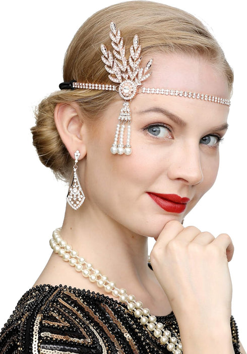 Cizoe Art Deco 1920s Flapper Great Gatsby Leaf Wedding Bridal Tiara Pearl Headpiece...