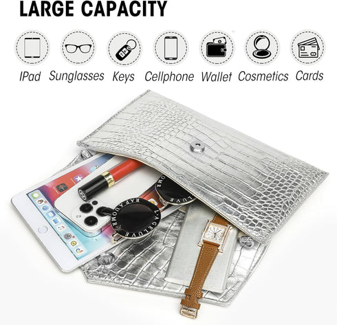 Envelope Clutch Purse for Women Leather Handbag Evening Bag with Detachable Chain for Wedding Party Prom...