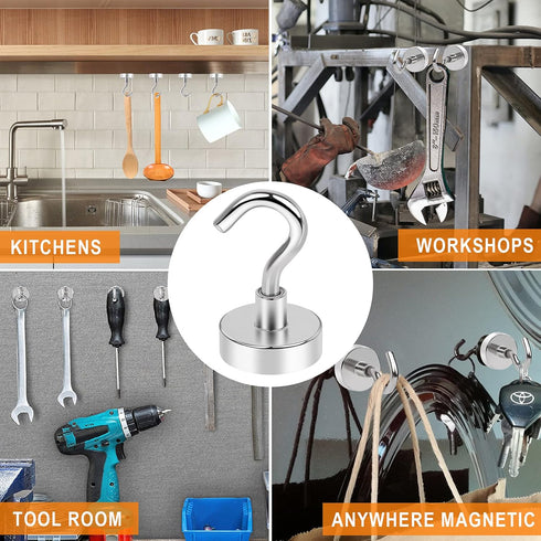 MIKEDE Magnetic Hooks Heavy Duty, 28Lbs Neodymium Magnets with Hooks for Refrigerator, 10Pcs Strong Cruise Hooks for Hanging, Magnetic Hanger for ...