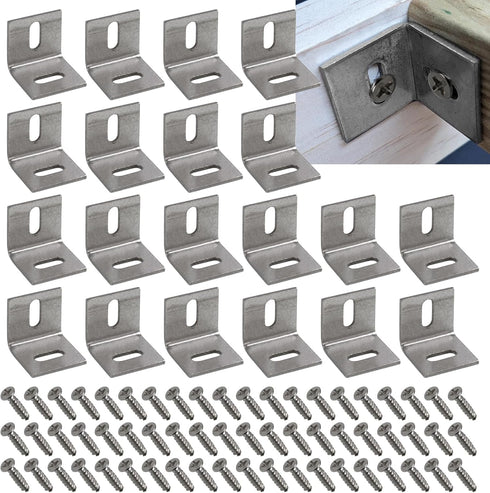 20 Pcs Table Fasteners, Corner Adjustable Braces, Wood Table Fasteners, Wood Table Angle Mounting Brackets with 60 Screws...