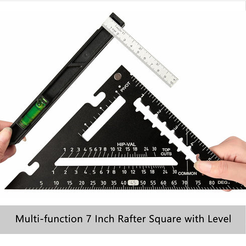 Beslands 7 inch Rafter Square with Level, Aluminum Metal Triangle Ruler Carpenter Square Woodworking Layout Tool Aluminum Triangle Tool Stainless ...