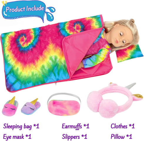 K.T. Fancy 18 Inch Girl Doll Clothes and Accessories Sleeping Bag Set Rainbow Angel of Doll Sleeping Bag, Pajamas, Shoes, Eye Mask, and Doll Pillo...