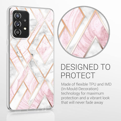 kwmobile Case Compatible with Samsung Galaxy A52 / A52 5G / A52s 5G - Case Clear TPU Cover with Design - Glory Mix 2 Rose Gold/White/Dusty Pink...