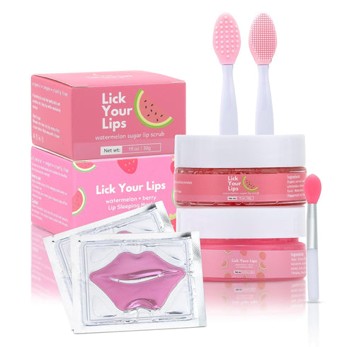 6-in-1 Lip Care Kit With Lip Sleeping Mask, Silicone Brush, Sugar Scrub, Sheet Mask to Reveal Luscious, Soft Lips – Korean Lip Therapy Set for Ful...