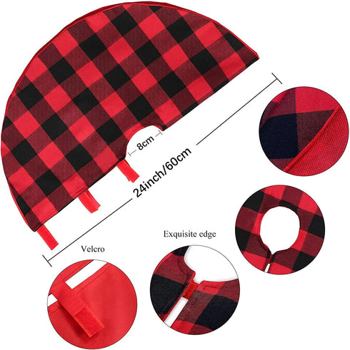 Christmas Tree Skirt Red Black Buffalo Plaid Tree Skirt Small 24 inch Cotton Linen Fabric for Fall Farmhouse Thanksgiving Xmas Holiday Check Tree ...