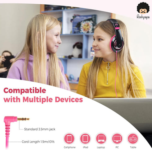 rockpapa Comfort Kids Headphones for School, Lightweight Childrens Boys Girls Teens Over-Ear Headphones Wired 3.5mm for CD DVD Player Tablet Phone...